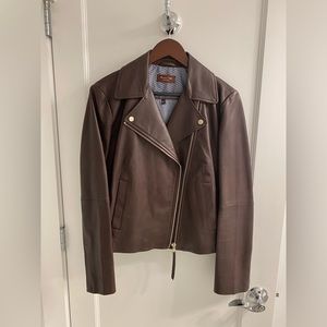 Massimo Dutti moto jacket, 100% sheep leather, chocolate brown/oxblood, size XL